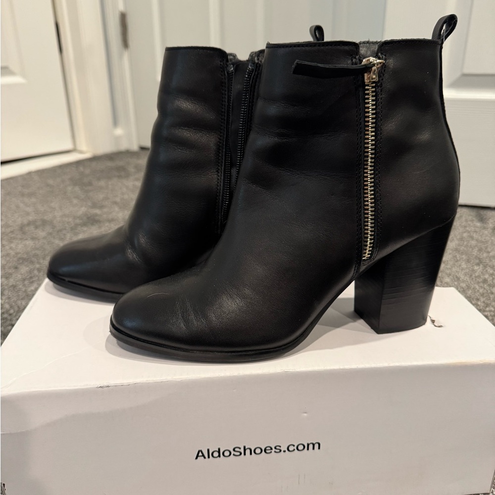 Aldo Black Leather Ankle Booties with Zipper